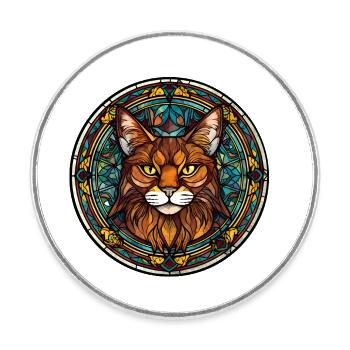 Somalische Katzenrasse Aquarell Glasmalerei - Runder Kühlschrankmagnet - Weiß - Vorne