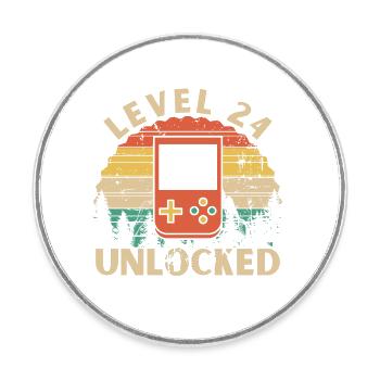 Level 24 Unlocked - Round  fridge magnet - white - Front