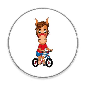 PFERD - PONY - FAHRRAD - RAD - TIER - Runder Kühlschrankmagnet - Weiß - Vorne