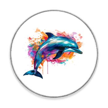 Dolphin in the colorful sea - Round  fridge magnet - white - Front