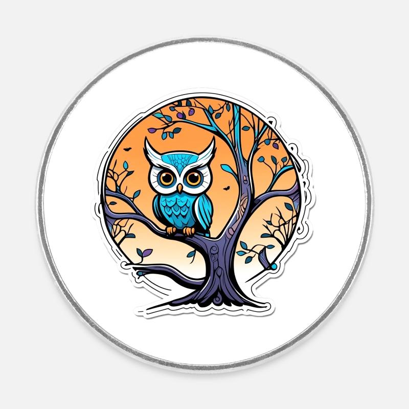 Neon-Eule - Runder Kühlschrankmagnet - Weiß