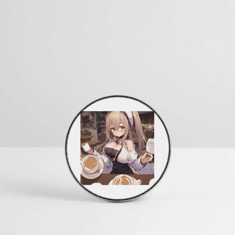 anime girl withe big boobs withe coffee Runder Kühlschrankmagnet