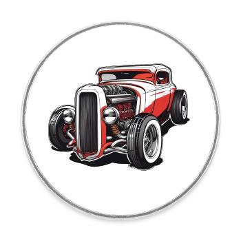 Hot Rod / Auto / Fahrzeug / Automobil / Motor - Runder Kühlschrankmagnet - Weiß - Vorne