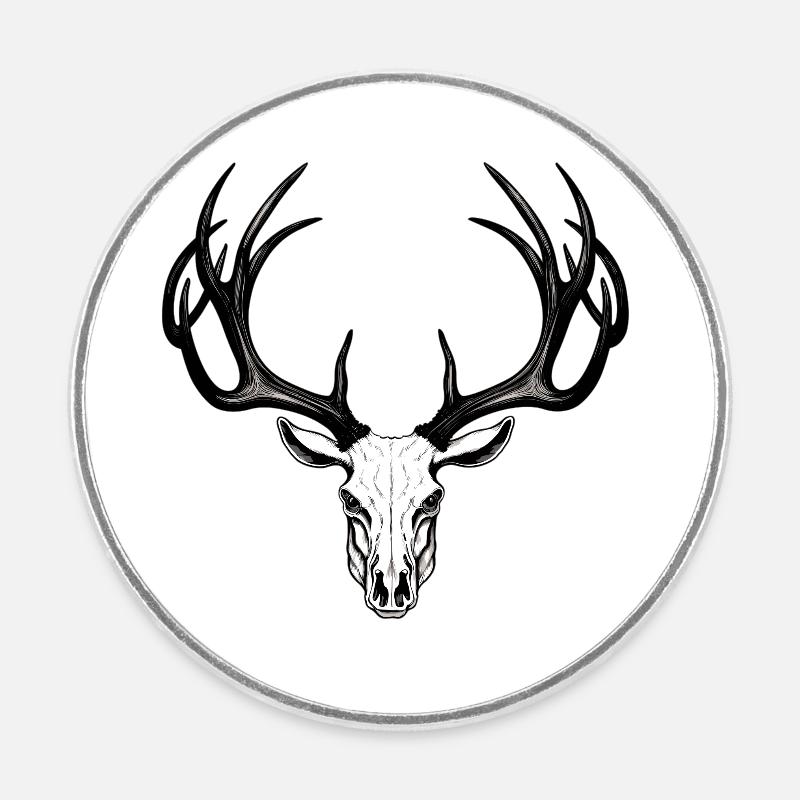Crâne de bois de cerf - Magnet rond - blanc