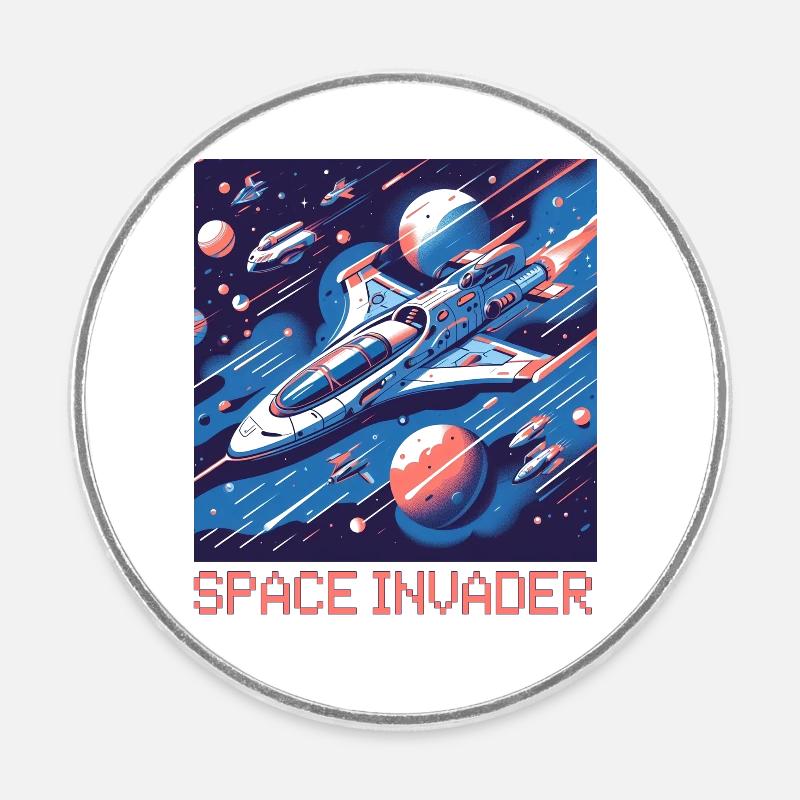 invasion spatiale - Magnet rond - blanc