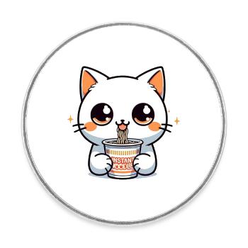 Instant Noodles Katze: Anime Minimalismus - Runder Kühlschrankmagnet - Weiß - Vorne