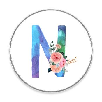 Lettre N watercolor - Magnet rond - blanc - Devant