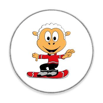SCHAF - SNOWBOARD - WINTERSPORT - SPORT - TIER - Runder Kühlschrankmagnet - Weiß - Vorne