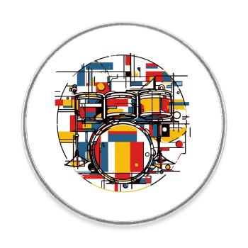 Drums Schlagzeug - Runder Kühlschrankmagnet - Weiß - Vorne