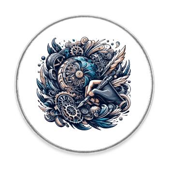 Plume steampunk et plume plume Illustration - Magnet rond - blanc - Devant