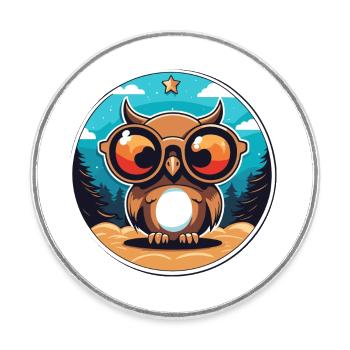 Owl Christmas Drawing - Round  fridge magnet - white - Front
