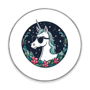Dessin de Noël Licorne - Magnet rond - blanc - Devant