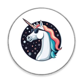 Dessin de Noël Licorne - Magnet rond - blanc - Devant