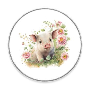 SCHWEIN - Runder Kühlschrankmagnet - Weiß - Vorne