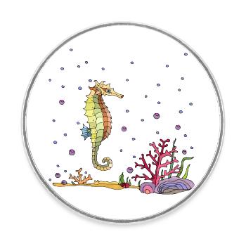 Hippocampe - Magnet rond - blanc - Devant