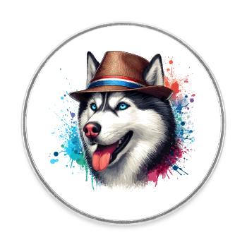Husky head with hat - Round  fridge magnet - white - Front