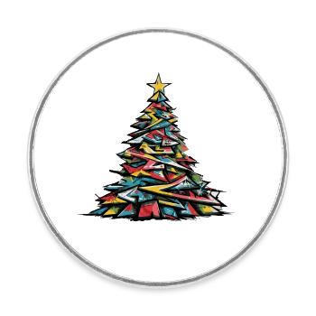 Colorful Christmas Tree Decorated Fir - Round  fridge magnet - white - Front