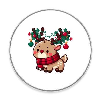 Doux renne de Noël - Magnet rond - blanc - Devant