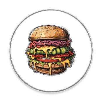 Burgers / Restauration rapide / Nourriture / Petits pains / Boeuf - Magnet rond - blanc - Devant