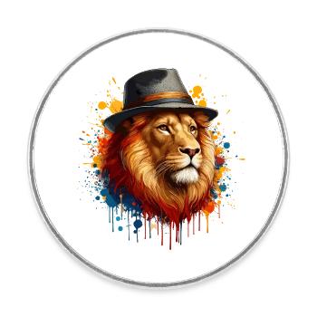 Lion au chapeau : l’élégance majestueuse - Magnet rond - blanc - Devant