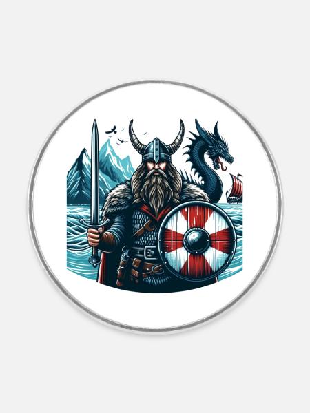 Wikinger-Berserker - Runder Kühlschrankmagnet - Weiß