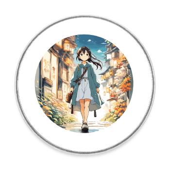 Anime / Comic / Japanisch / Zeichentrick / Cartoon - Runder Kühlschrankmagnet - Weiß - Vorne