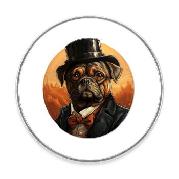 Mops mit Hut und Anzug Vintage - Runder Kühlschrankmagnet - Weiß - Vorne