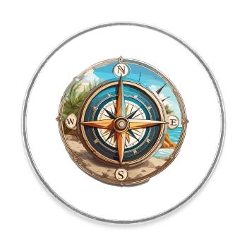 Boussole / Direction cardinale / Voyage / Survie - Magnet rond - blanc - Devant