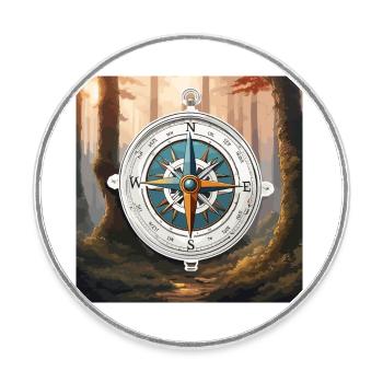 Boussole / Direction cardinale / Voyage / Survie - Magnet rond - blanc - Devant