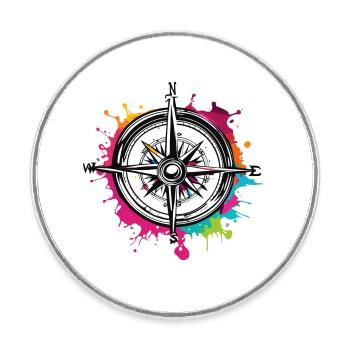 Boussole / Direction cardinale / Voyage / Survie - Magnet rond - blanc - Devant