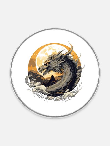 Goldener Mond-Drache - Runder Kühlschrankmagnet - Weiß
