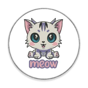 Adorable Anime Kitten with Big Blue Eyes - Round  fridge magnet - white - Front
