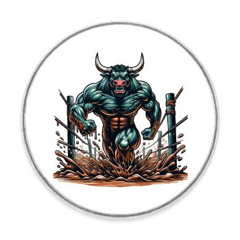 Powerful obstacle course motivational bull - Round  fridge magnet - white - Front