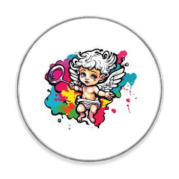 Cupidon / Amour / Flèche / Coeur / Saint Valentin - Magnet rond - blanc - Devant