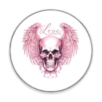 Love lifted me Valentinstag Skelett Gothic Flügel - Runder Kühlschrankmagnet - Weiß - Vorne