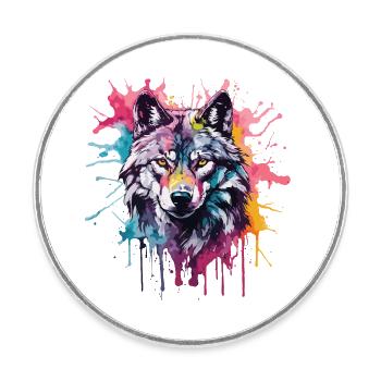 Cooler bunter Wolf in Aquarellfarben. Illustration - Runder Kühlschrankmagnet - Weiß - Vorne