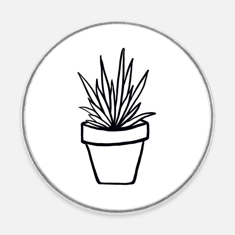 Plante en pot - Magnet rond - blanc