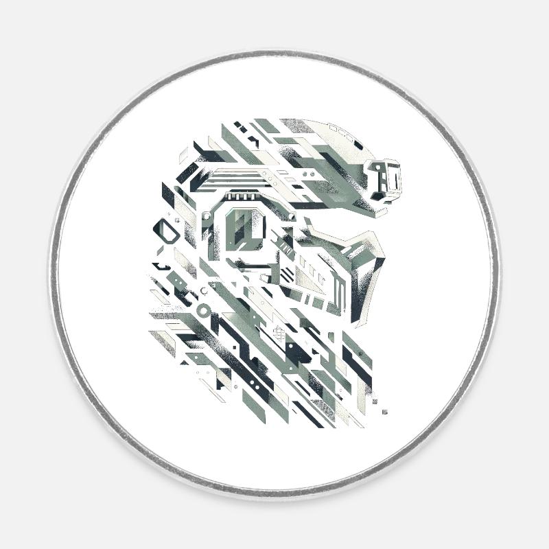 Guerrier méca monochrome - Magnet rond - blanc