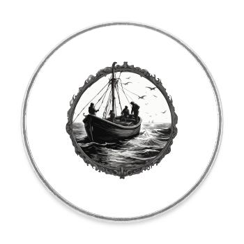 Bateau pirate / Bateau / Mer / Océan / Vagues - Magnet rond - blanc - Devant