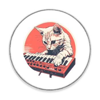 Synth Cat Stil Vintage - Runder Kühlschrankmagnet - Weiß - Vorne