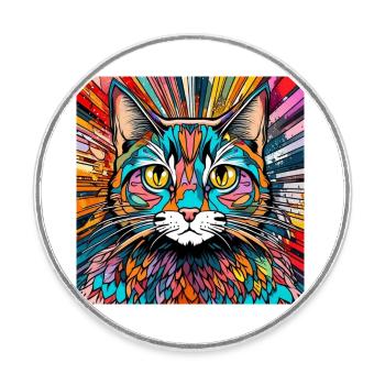 Katzenkopf Katze Kater Bunt - Runder Kühlschrankmagnet - Weiß - Vorne