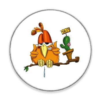 RabatzSpatz YAY lustiger Cartoon Vogel Daumen hoch - Runder Kühlschrankmagnet - Weiß - Vorne