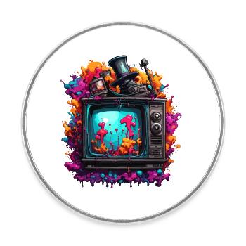 TV / Fernseher / Analog / Röhrenfernseher / Retro - Runder Kühlschrankmagnet - Weiß - Vorne