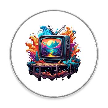 TV / Television / Analogue / Tube TV / Retro - Round  fridge magnet - white - Front