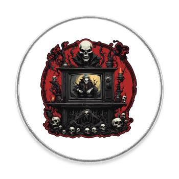 TV / Fernseher / Analog / Röhrenfernseher / Retro - Runder Kühlschrankmagnet - Weiß - Vorne