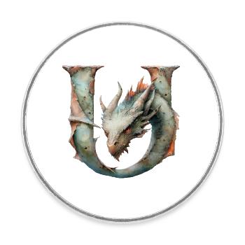 Letter "U" in dragon design. - Round  fridge magnet - white - Front