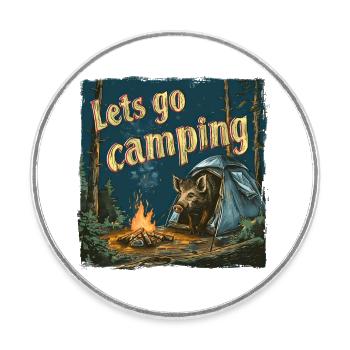 Lets Go Camping Wildschwein Abenteuer Zelten - Runder Kühlschrankmagnet - Weiß - Vorne