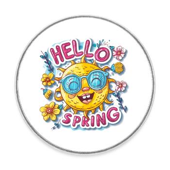 Bonjour le printemps Bonjour les fleurs de soleil de printemps - Magnet rond - blanc - Devant