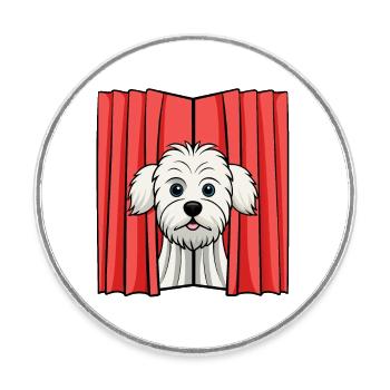 Shy Maltese Peeking from Curtain - Round  fridge magnet - white - Front