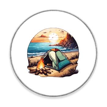 Forest / Wild / Tent / Wilderness / Trees / Life - Round  fridge magnet - white - Front